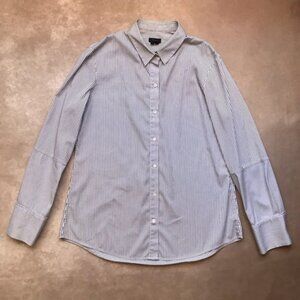 Theory Vertical Stripes Cotton Button Down Shirt Collar Pearly Buttons L